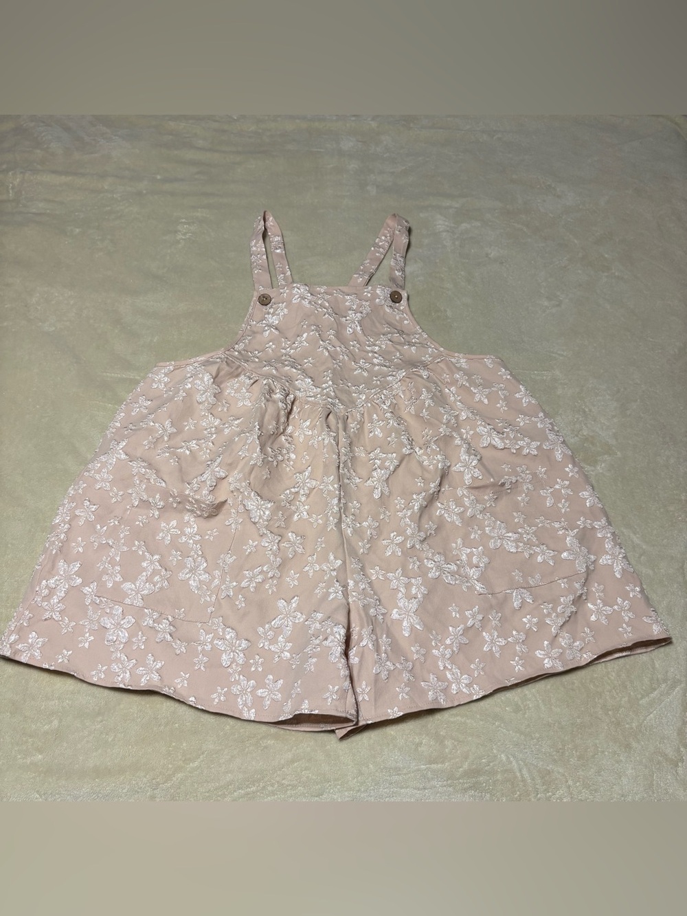 SHEIN Blush Pink Floral Embroidered Pinafore Romper